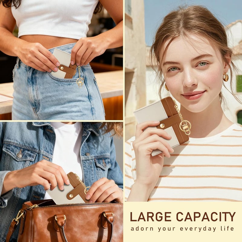Jogjam Small Ladies Wallet, Rfid Slim Thin Compact Credit Card Women Wallet, PU Leather Bifold Cash Wallet, Zipper Coin Pocket & ID Window, Female Gifts Beige and Brown - Image 2